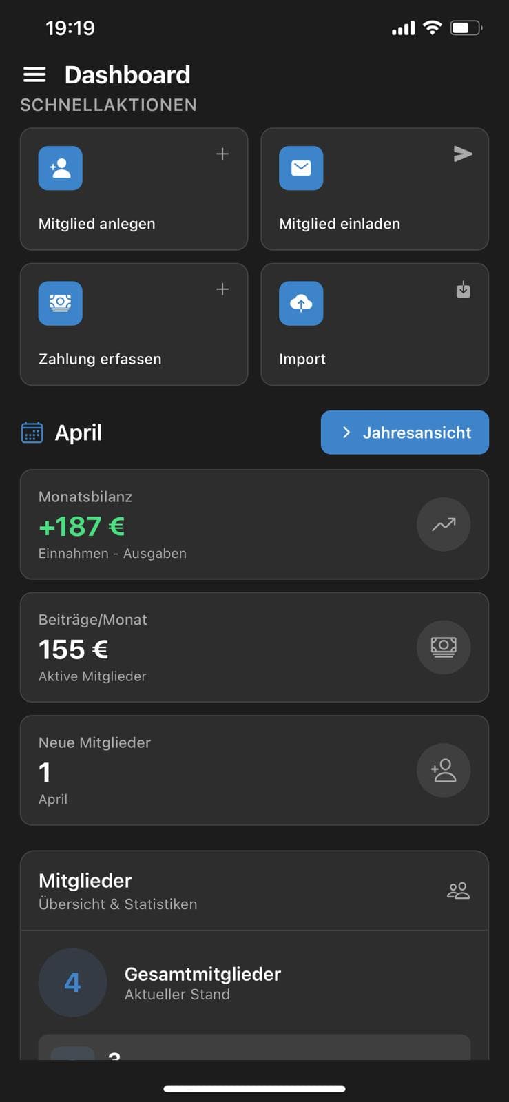Masjidun App – Übersicht des Moscheevereins mit Mitgliedern und Aktivitäten